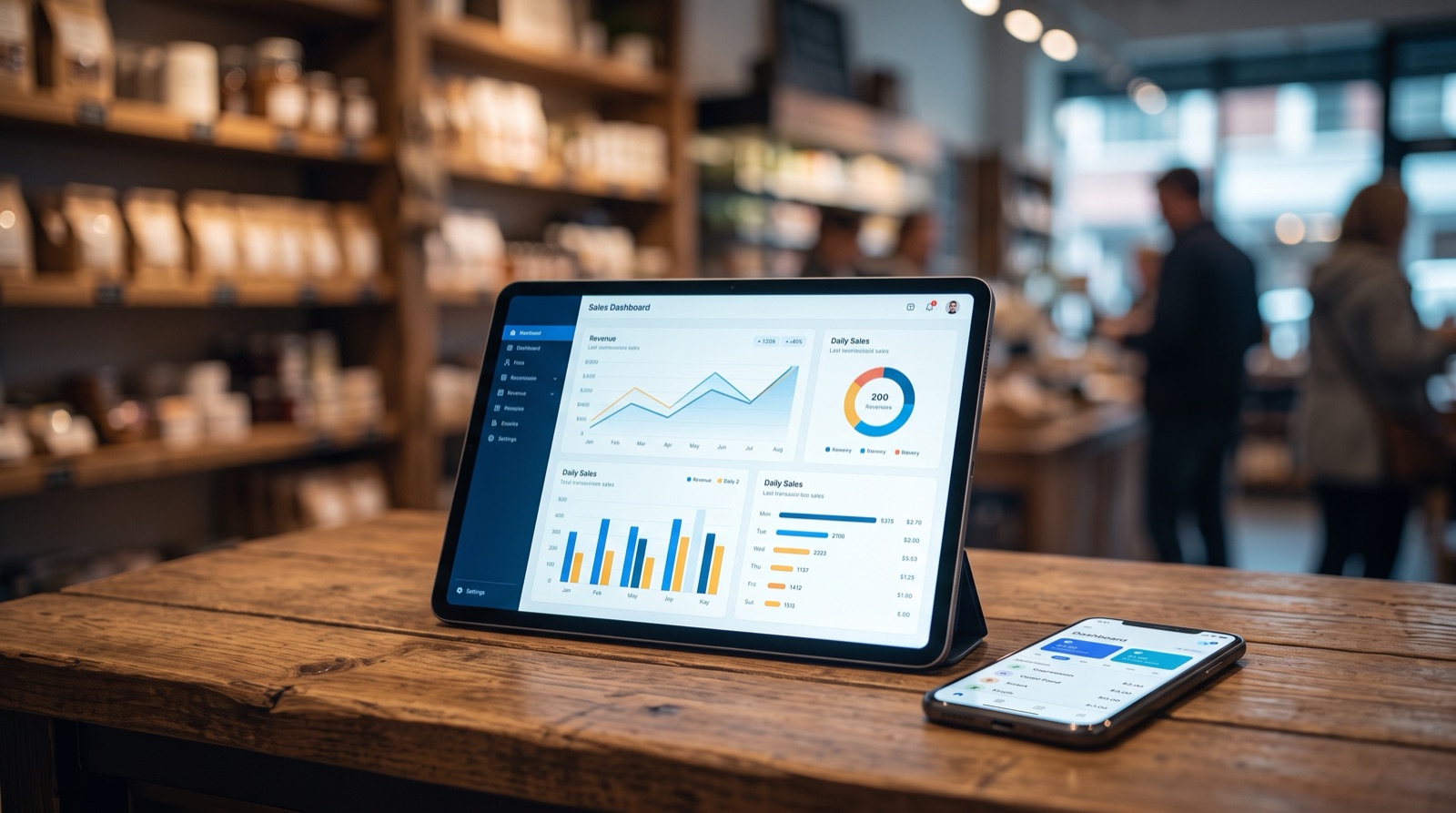 ဆိုင်တွင်း Tablet ပေါ်ရှိ အရောင်းဒေတာ Dashboard